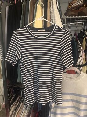 AYR Navy and White Striped Crewneck Tee